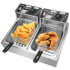 Winado Commercial Electric Deep Fryer,Timer and Drain Stainless Steel French Fry&Dual Tanks Commercial