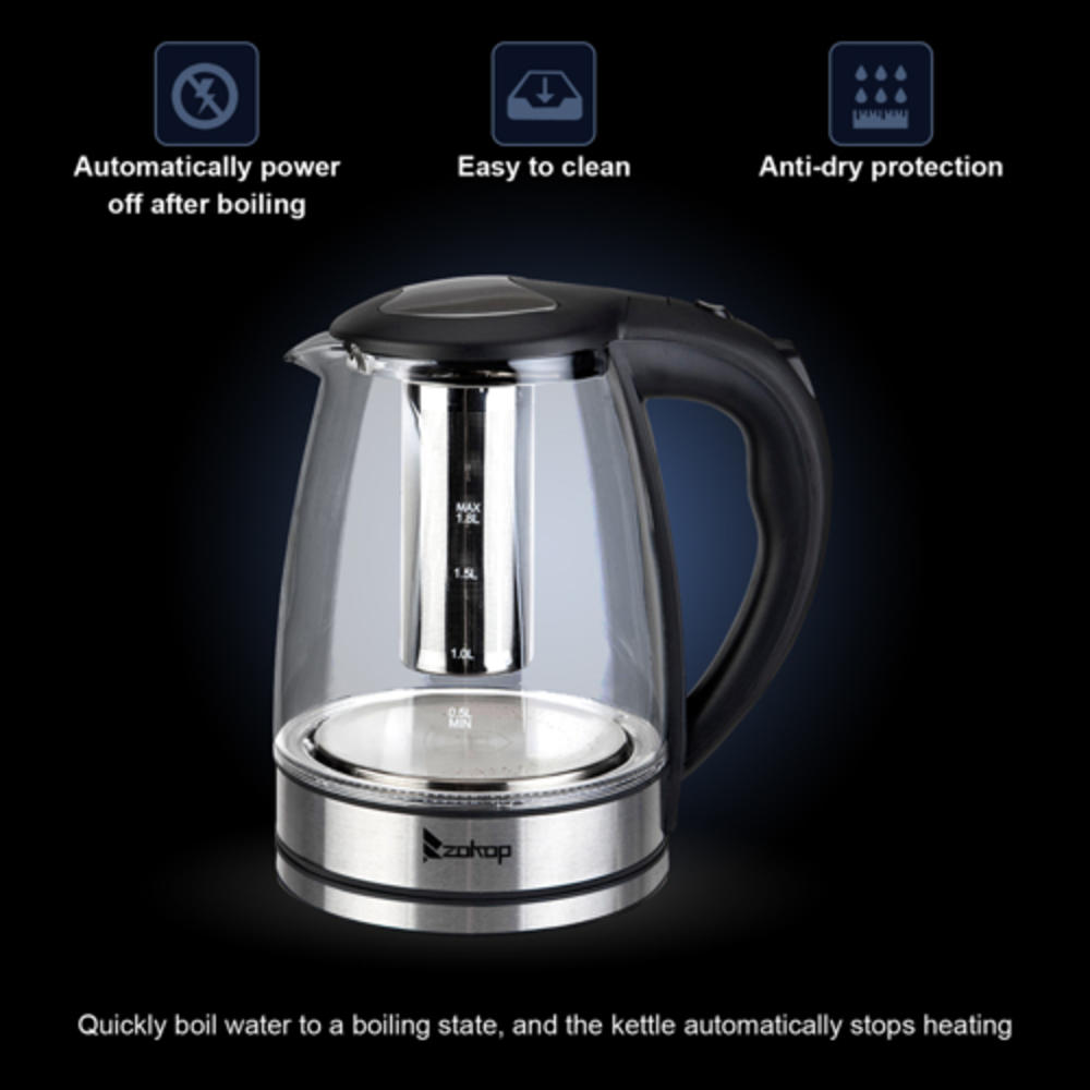Winado 1.8L Electric Kettle Glass Kettle Electric Tea Kettle with Removable Tea Infuser, Fast Boiling with Auto Shut Off, Boil-Dry