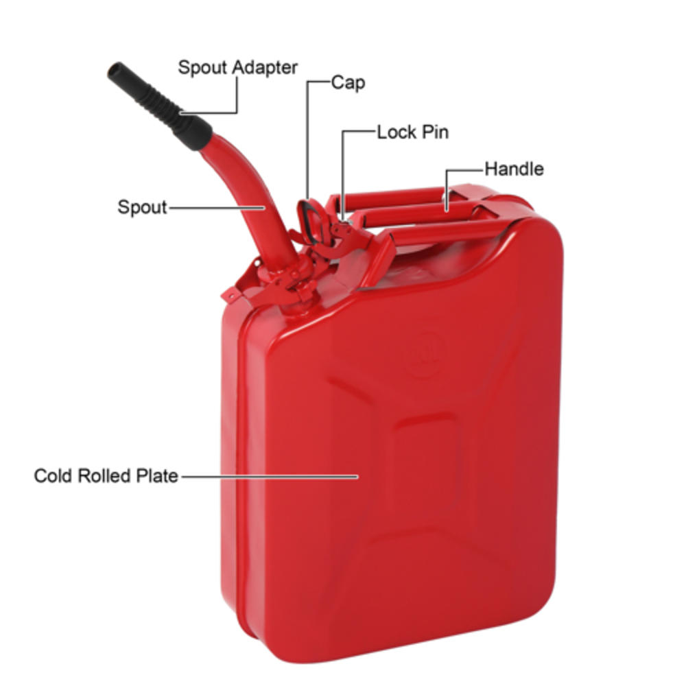 Winado 5 Gallon Petrol Jerry Can with Spout, 20L 0.6mm Cold Rolled Steel Fuel Container Caddy Tank, for Emergency Backup (Red)