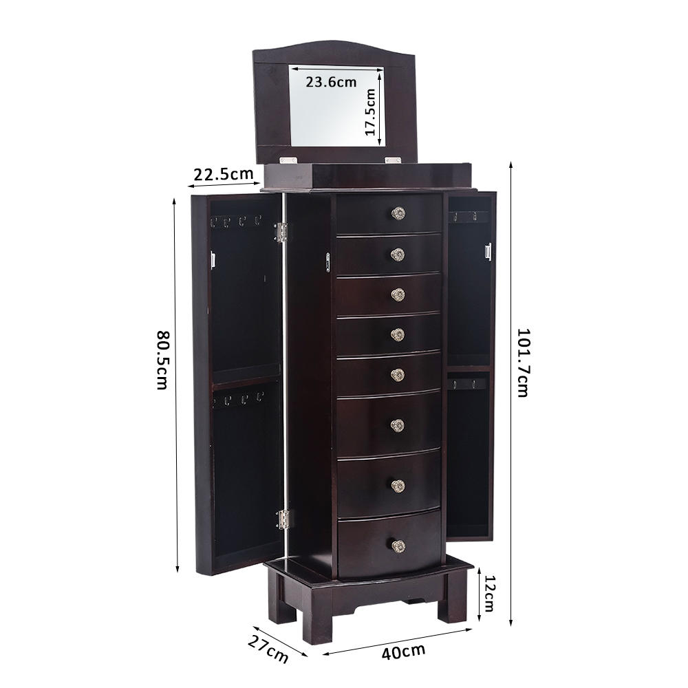 Winado Lightweight Jewelry Mirror Armoire cabinet with 8 Drawers ,16 Necklace Hooks,Brown
