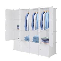 Winado 16 Cube Organizer Stackable Plastic Cube Storage Shelves Design Multifunctional Modular Closet Cabinet with Hanging Rod White 