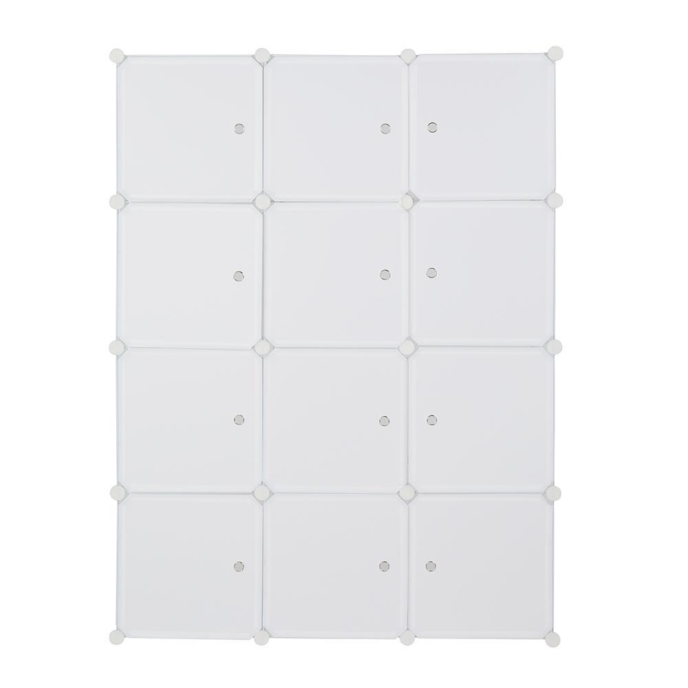 Winado 12 Cube Organizer Stackable Plastic Cube Storage Shelves Design Multifunctional Modular Closet Cabinet with Hanging Rod White 