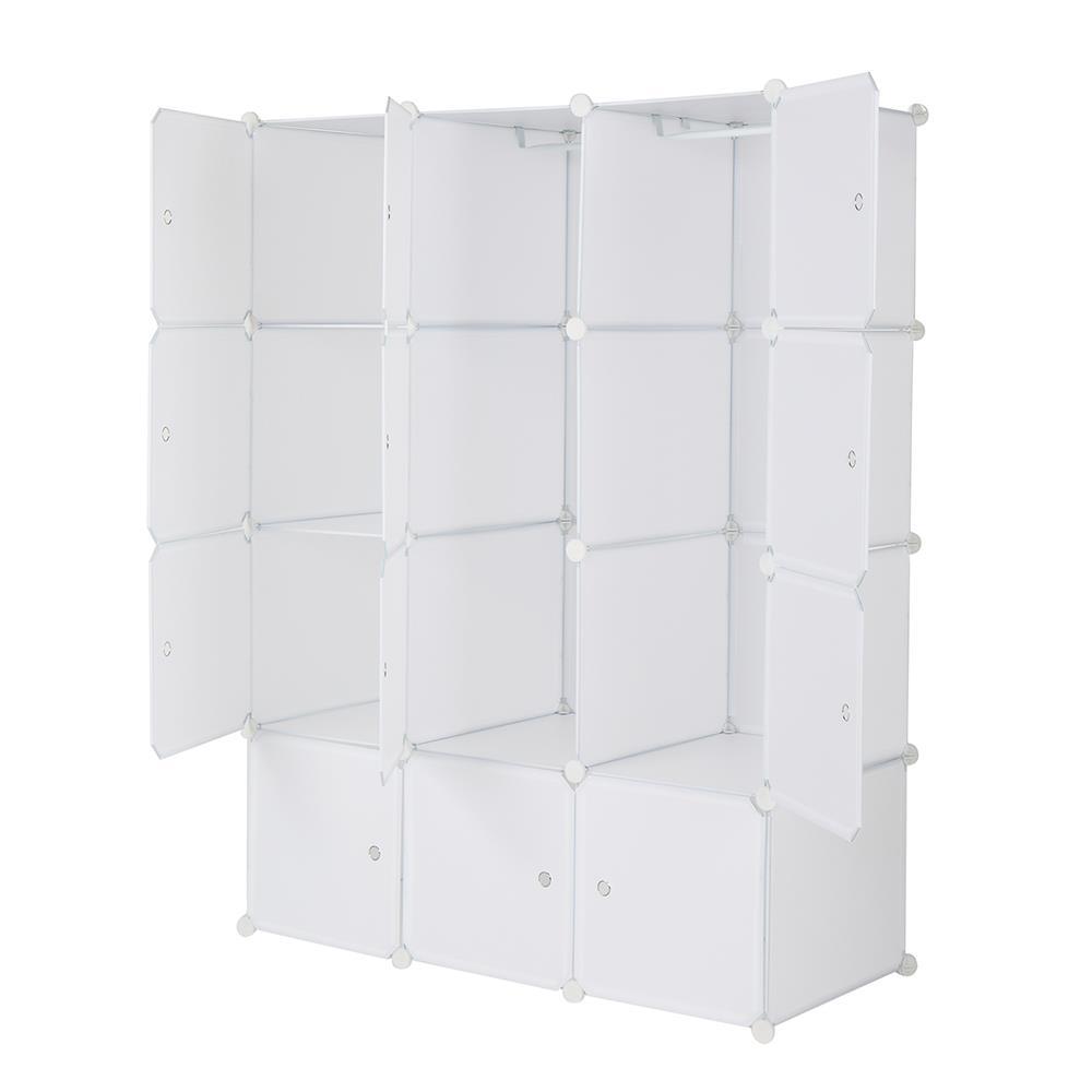 Winado 12 Cube Organizer Stackable Plastic Cube Storage Shelves Design Multifunctional Modular Closet Cabinet with Hanging Rod White 
