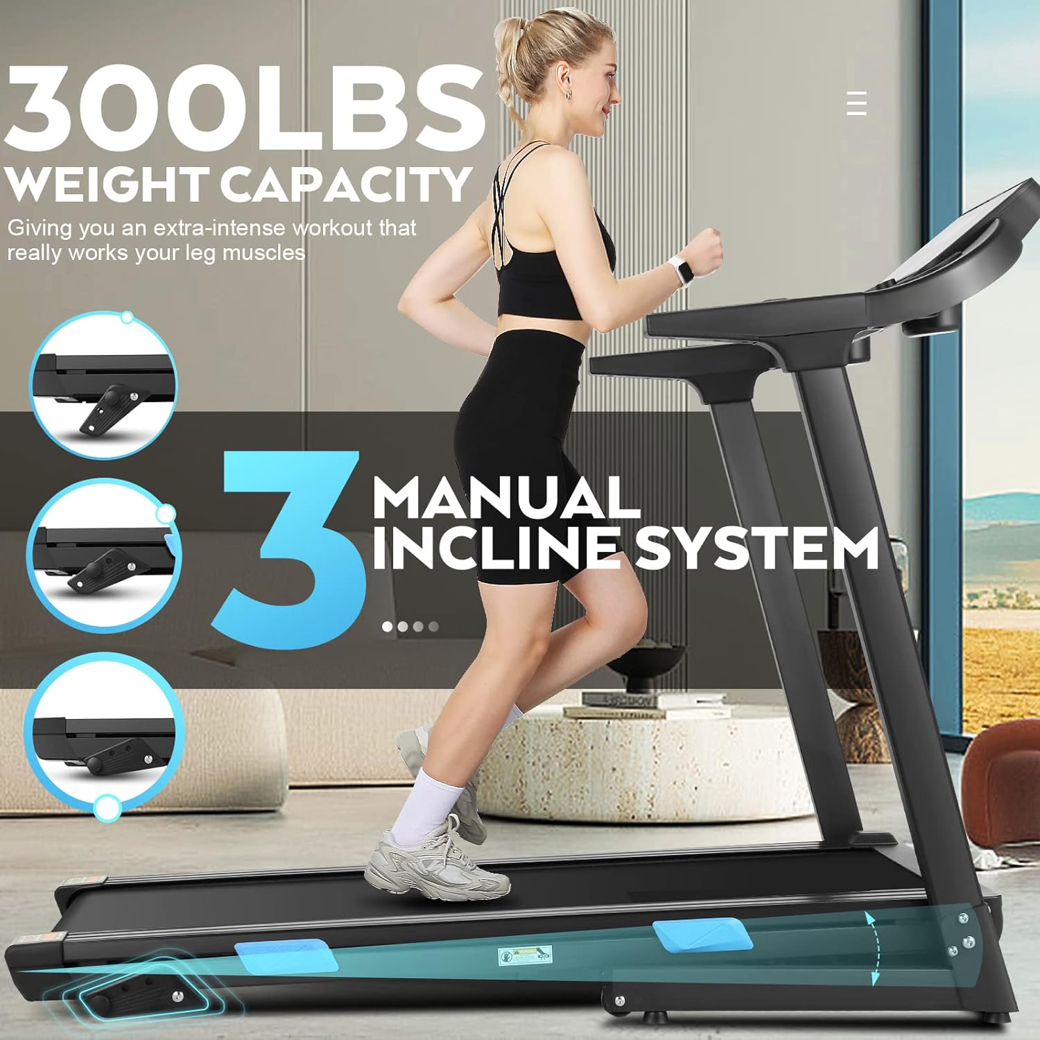 Ancheer 3.25HP Electric Treadmill 300LB Capacity,18" Wide Foldable Treadmill w/3-Level Incline,36 Pre-Programs, LCD Display, App Control