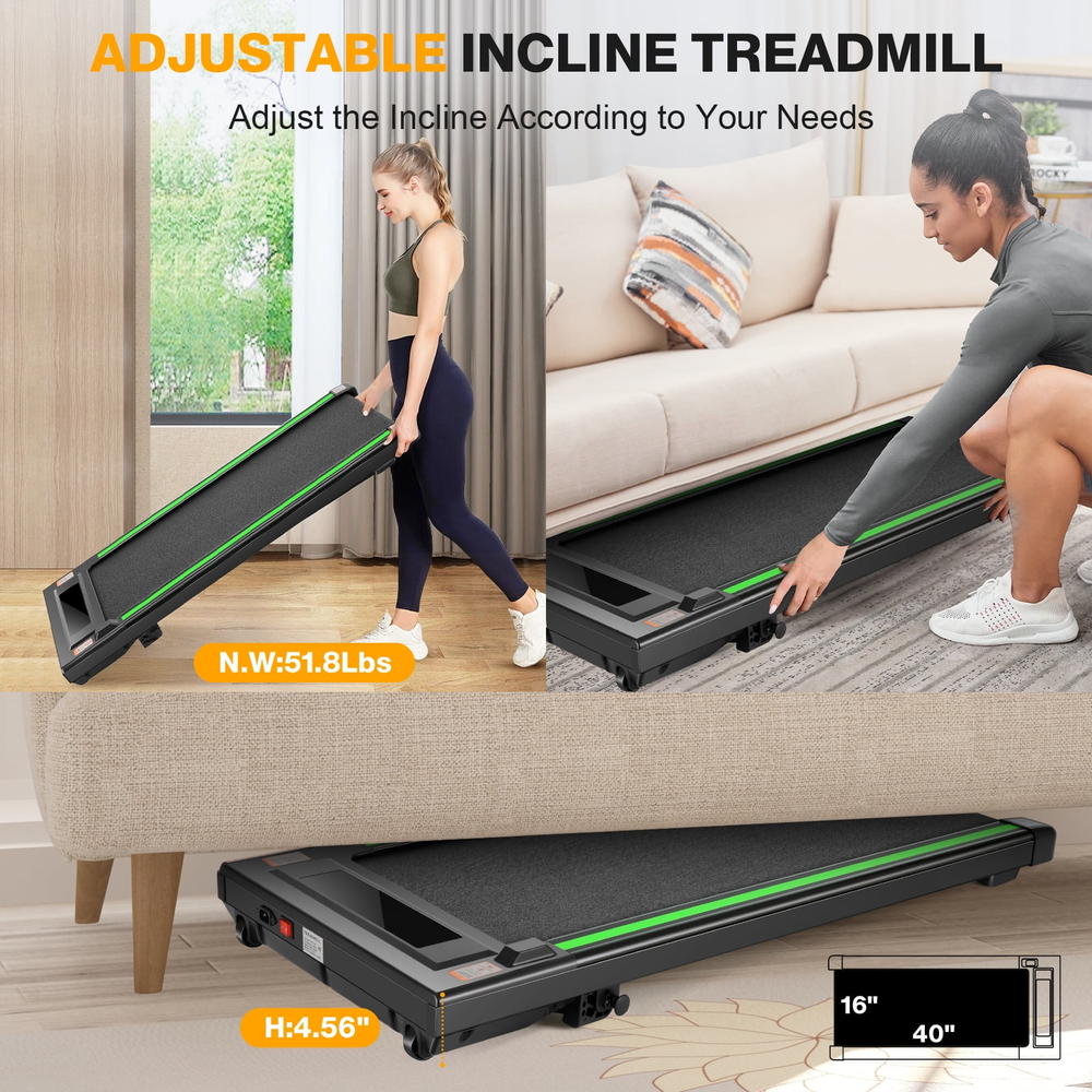 funmily Walking Pad Under Desk Treadmill, 2.5HP Electric Treadmill w/LED Display&Remote Control,300lb Weight Capacity,Installation-Free