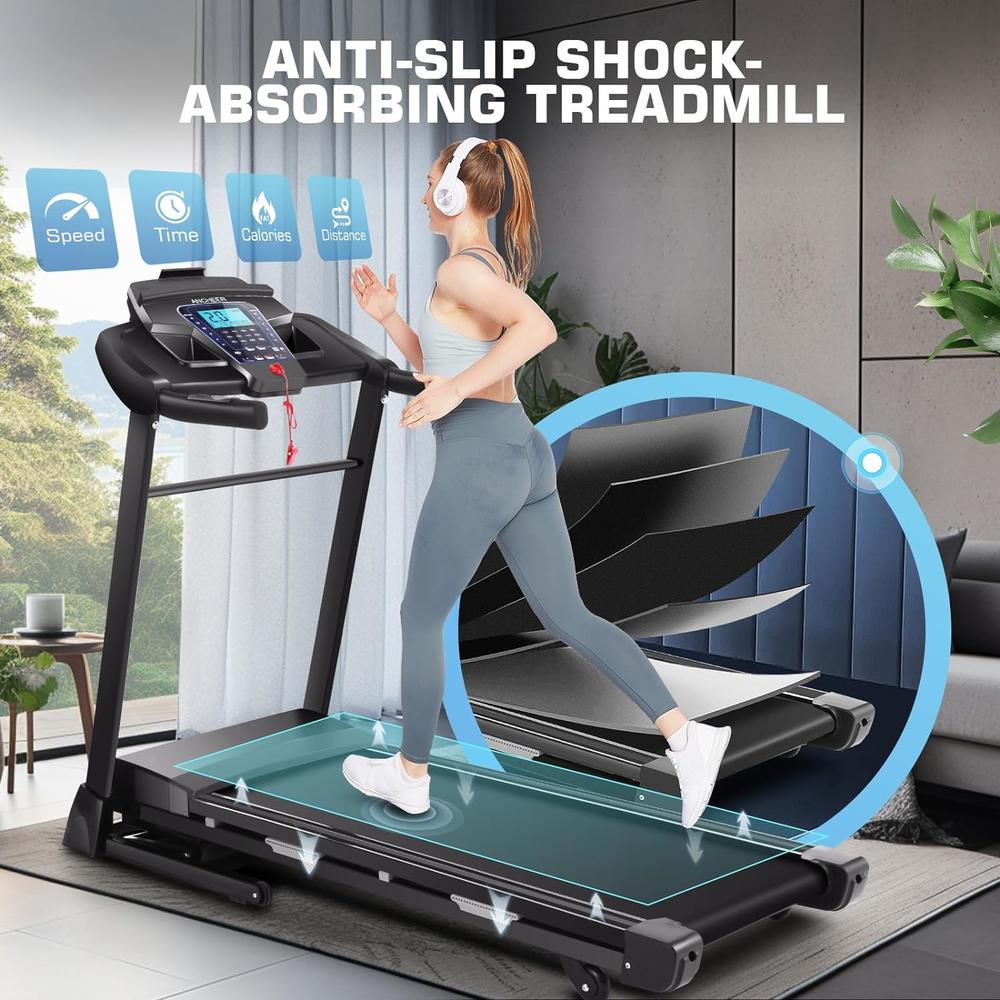 Ancheer Treadmill 300LB Capacity with 15% Auto Incline& Bluetooth Audio Speakers,Ultra-Quiet 3.25HP Electric Running Machine w/LCD &APP