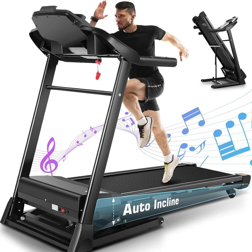 Ancheer Treadmill 300LB Capacity with 15% Auto Incline& Bluetooth Audio Speakers,Ultra-Quiet 3.25HP Electric Running Machine w/LCD &APP