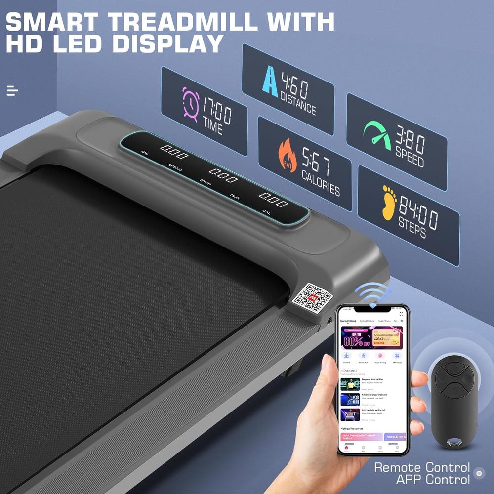 Ancheer Portable Quiet Walking Pad Treadmill, Home Office Under Desk Treadmill w/App & Remote Controlled&LED Display, Installation-Free