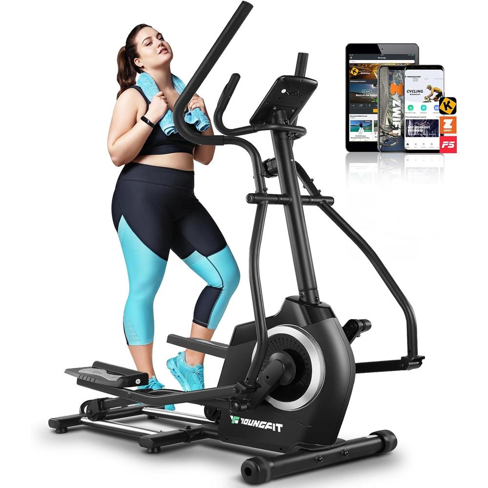YOUNGFIT 22 Resistance Levels Elliptical Machine,95% Pre-Installed Elliptical Exercise Machine with Hyper-Quiet Magnetic Driving System