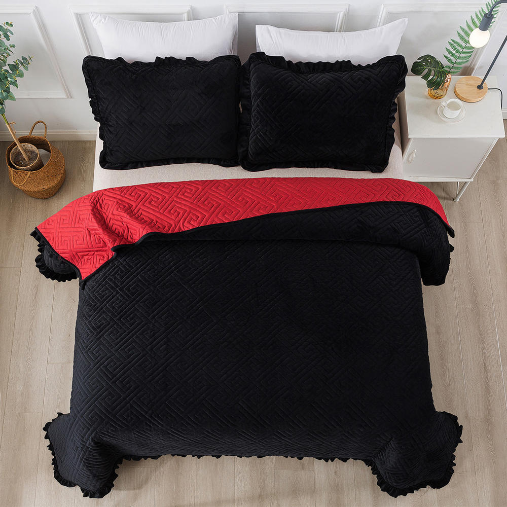 JML 2/3 Piece Soft Lightweight Coverlet Bedding Quilt Set For Bed With Pillow Shams
