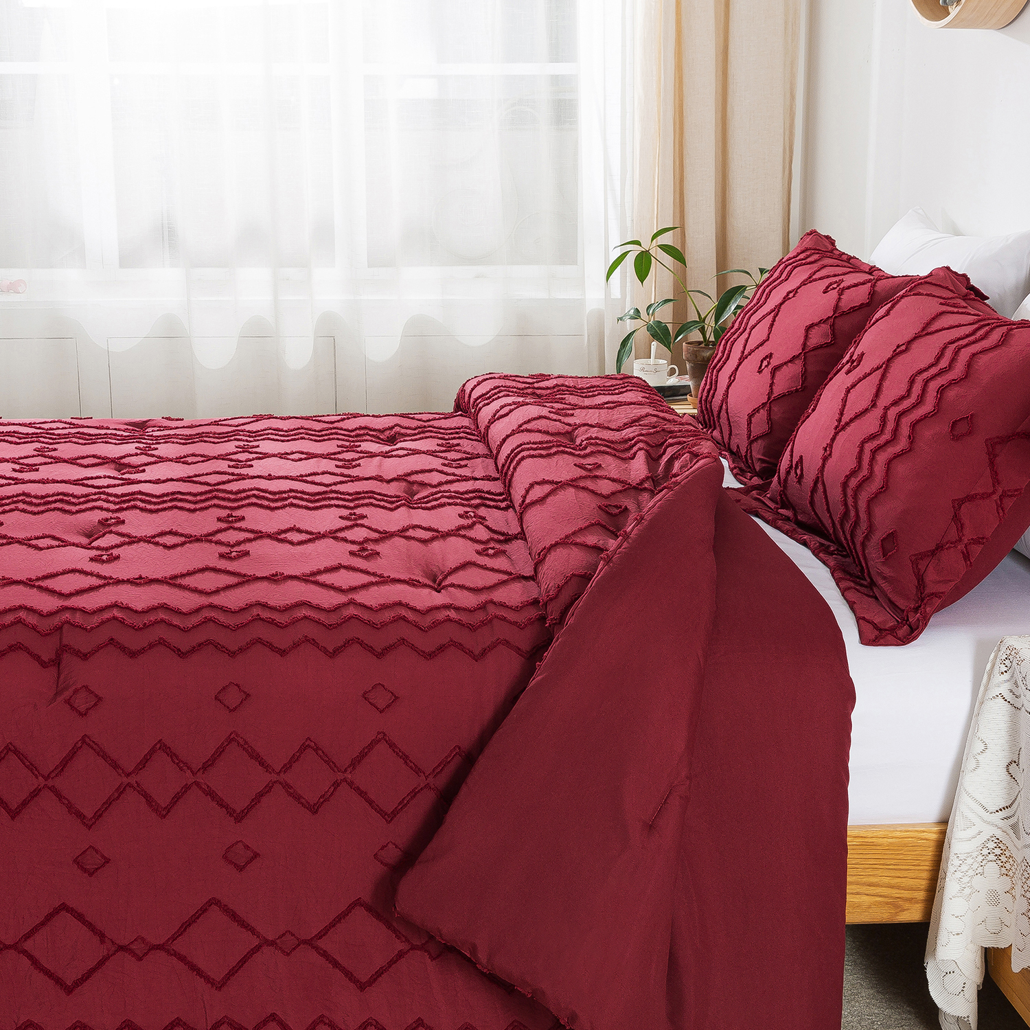 JML 2-3 Piece Soft Microfiber Tufted Comforter Set For All Seasons, Geometric&Diamond&Dot Embroidery Bedding Comforter Set