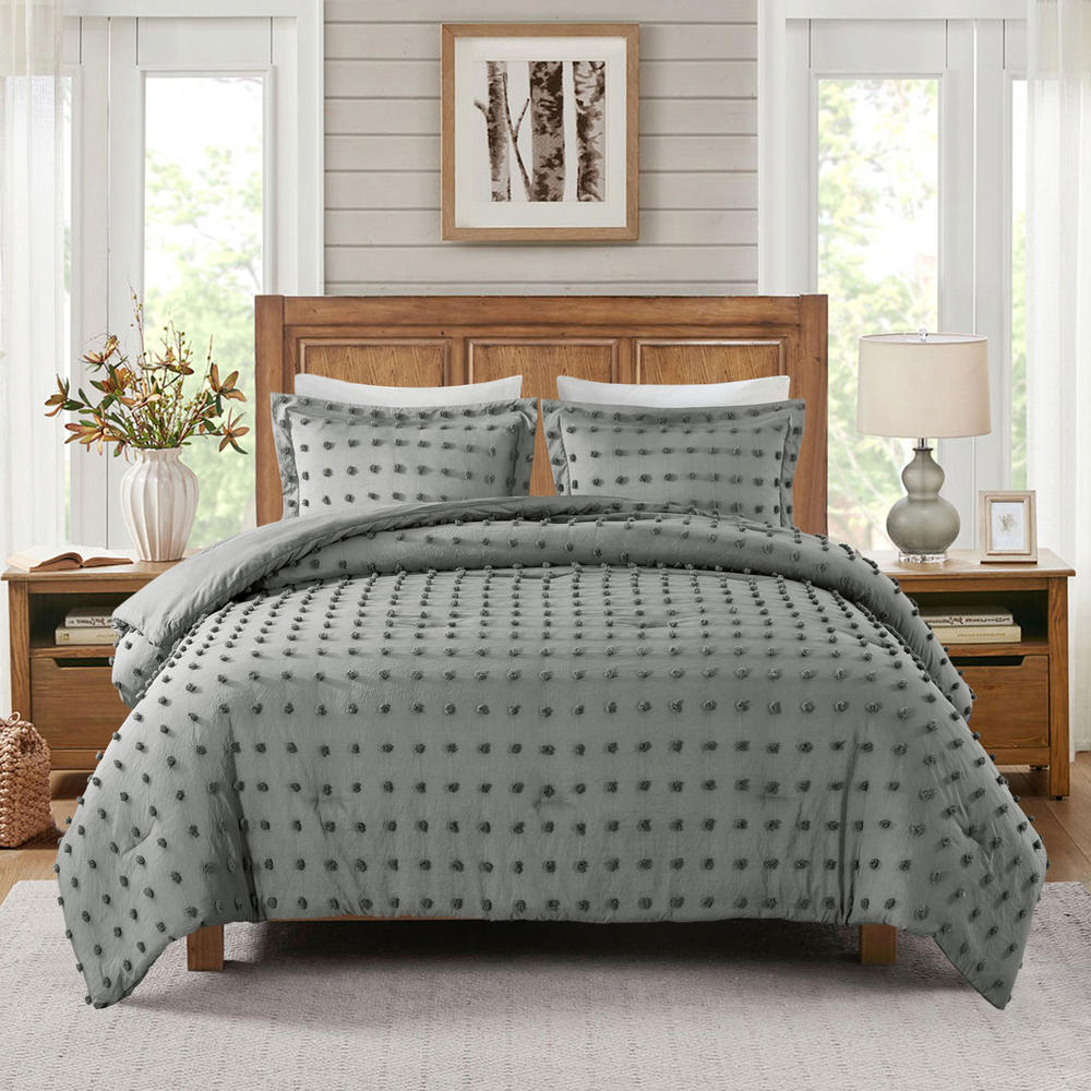 JML 2-3 Piece Soft Microfiber Tufted Comforter Set For All Seasons, Geometric&Diamond&Dot Embroidery Bedding Comforter Set