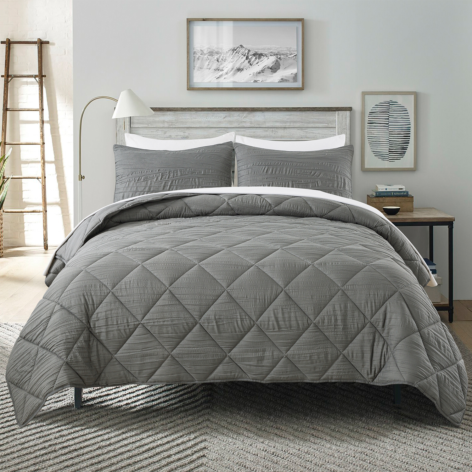 JML 2-3 Pieces Quilted Creased Square Bedding Comforter Set With Pillow Shams