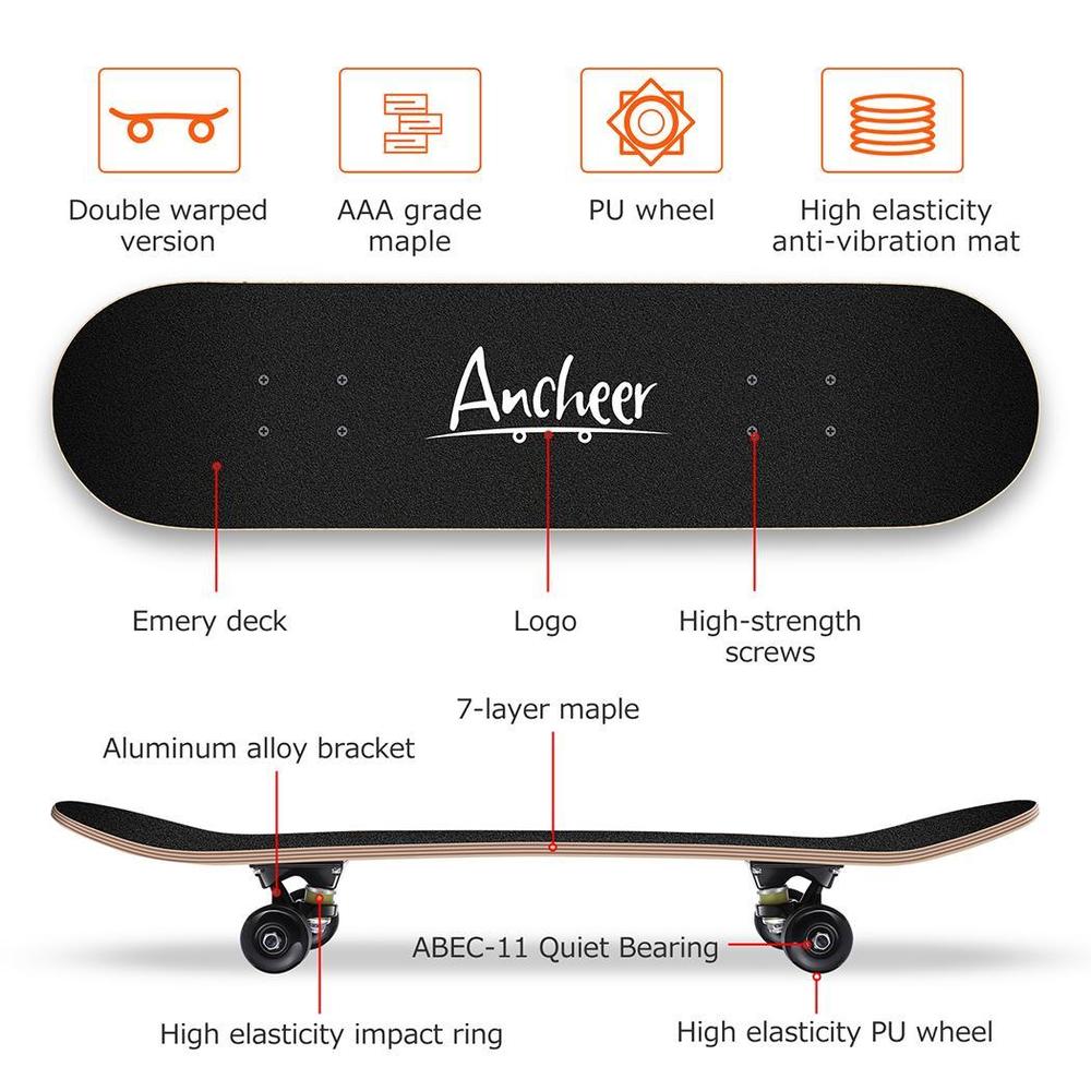 sendt Klinik Nybegynder Ancheer Skate Board Boys and Girls Drop Down Long board Complete Cruiser  Skateboard