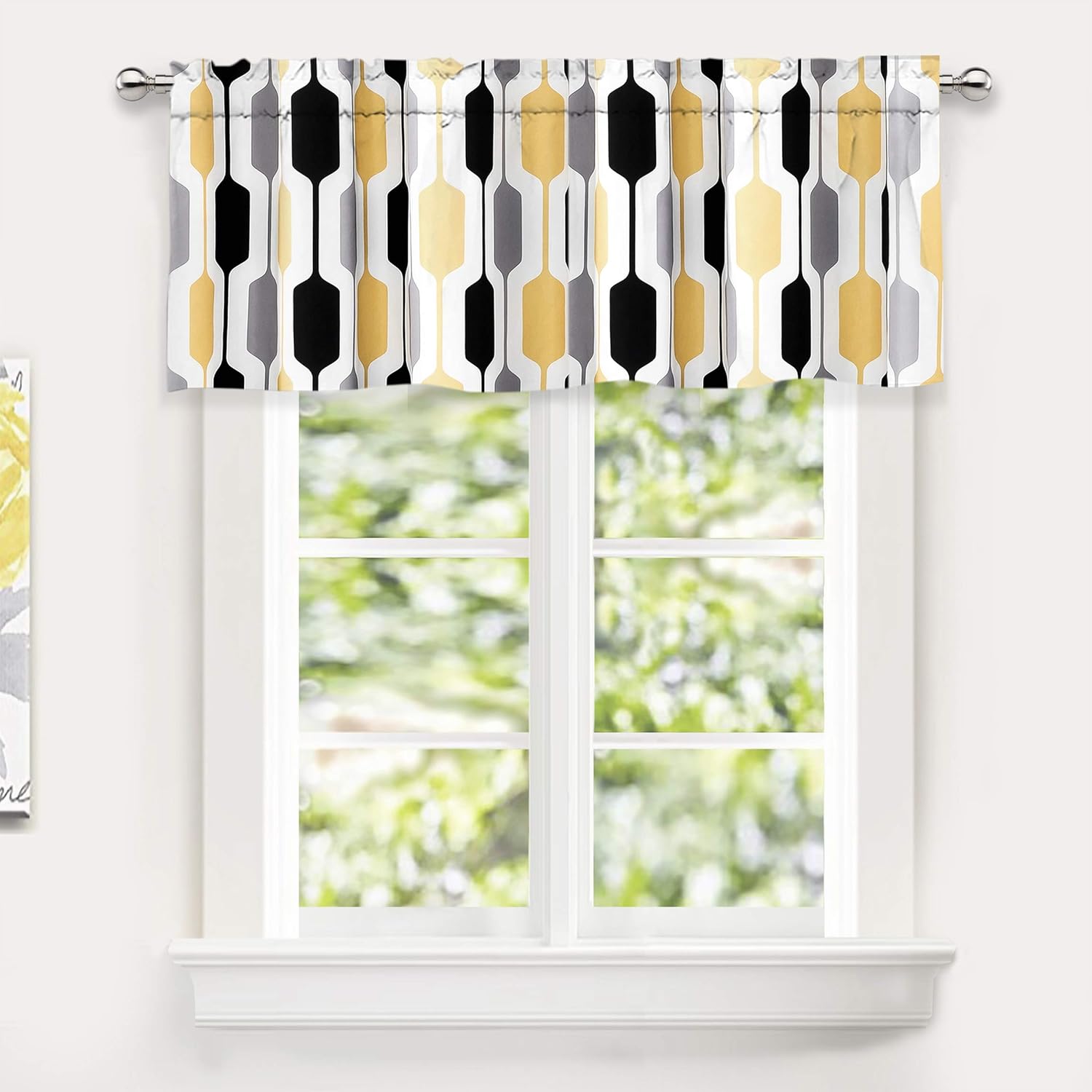 Driftaway Riley Geo Lined Mid Century Geometric Pattern Window Driftaway Riley Geo Lined Mid Century Geometric Pattern Window Curtain Valance