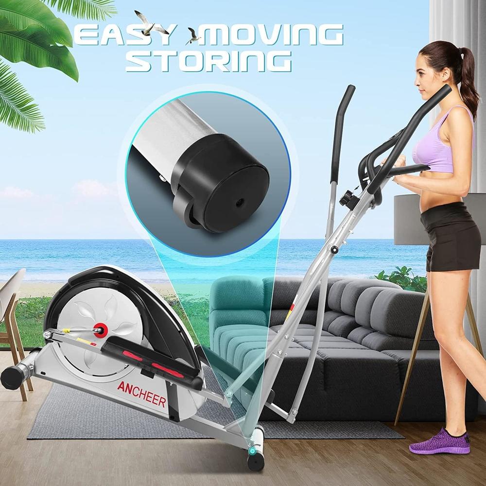 Dreamer 8 Levels Magnetic Resistance Elliptical Training Machine,W/ Pulse Rate Grips&LCD Monitor&APP,Quiet Smooth Driven,Max Load 350LBs