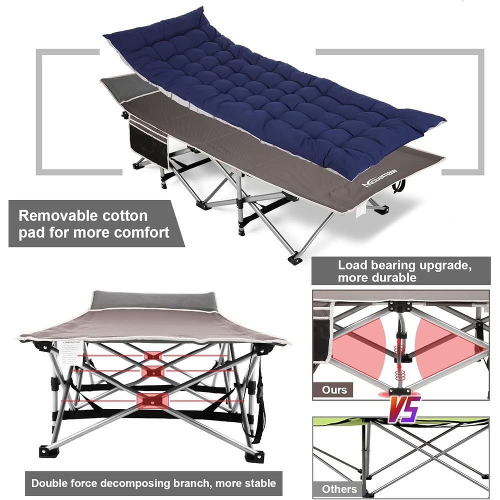 Nictemaw Folding Camping Cot with Cotton Pad for Adults, Heavy Duty Sleeping Cot Bed w/Carry Bag, Travel Camp Cots Portable for Outdoor