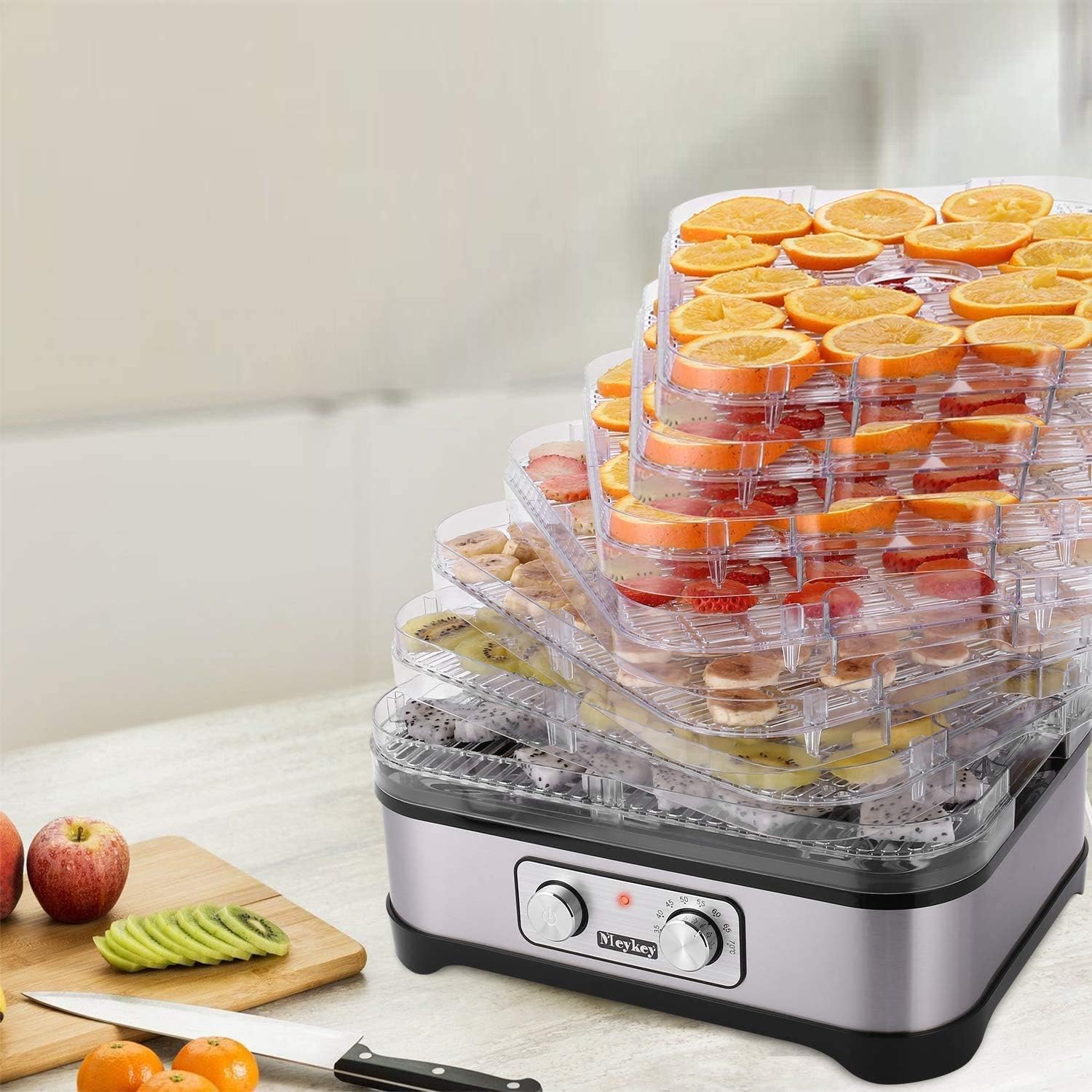 Homdox Food Dehydrator Machine,8-Tray Fruit Dehydrator with Temperature Control Knob Button for Meat/Fruit/Vegetable,400 Watt,BPA Free