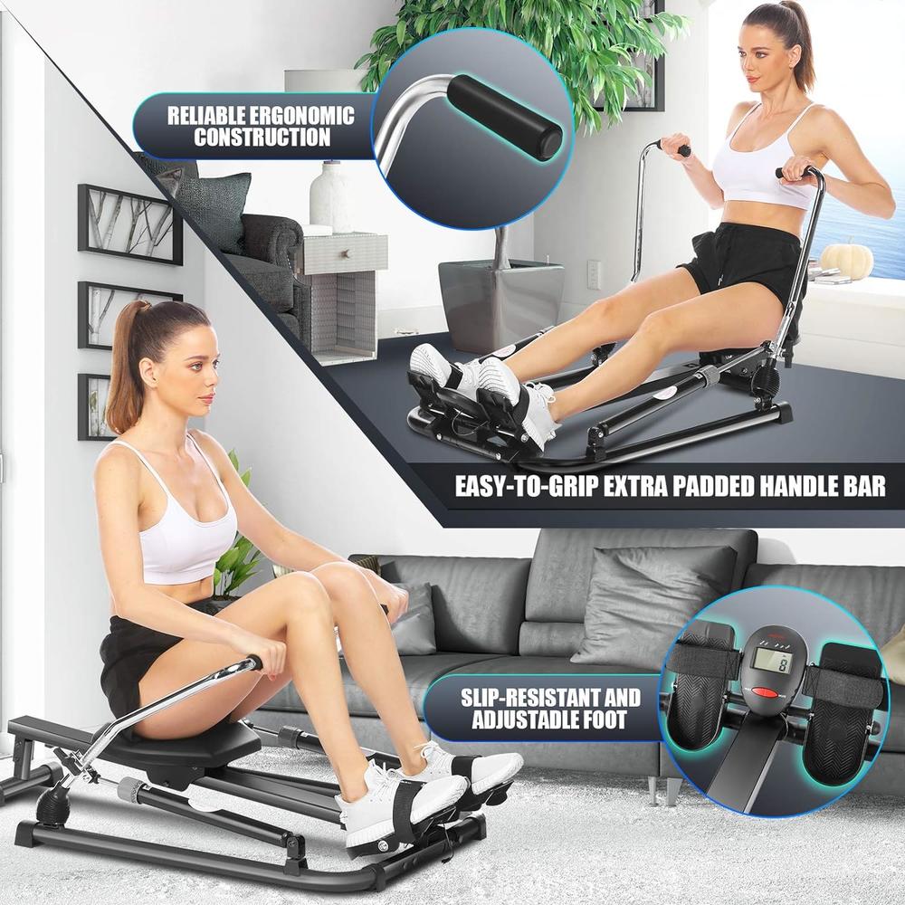 Ancheer Foldable Rowing Machine Home w/12 Level Smooth Hydraulic Resistance&LCD Monitor,290lb Weight Capacity&Comfortable Seat Cushion
