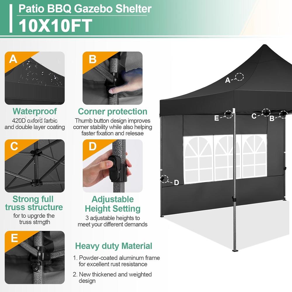 COBIZI 10x10FT Pop Up Canopy,Outdoor Commercial Instant Shelter Waterproof Party Tent with 4 Removable Sidewalls,Roller Bag&4 Sandbags
