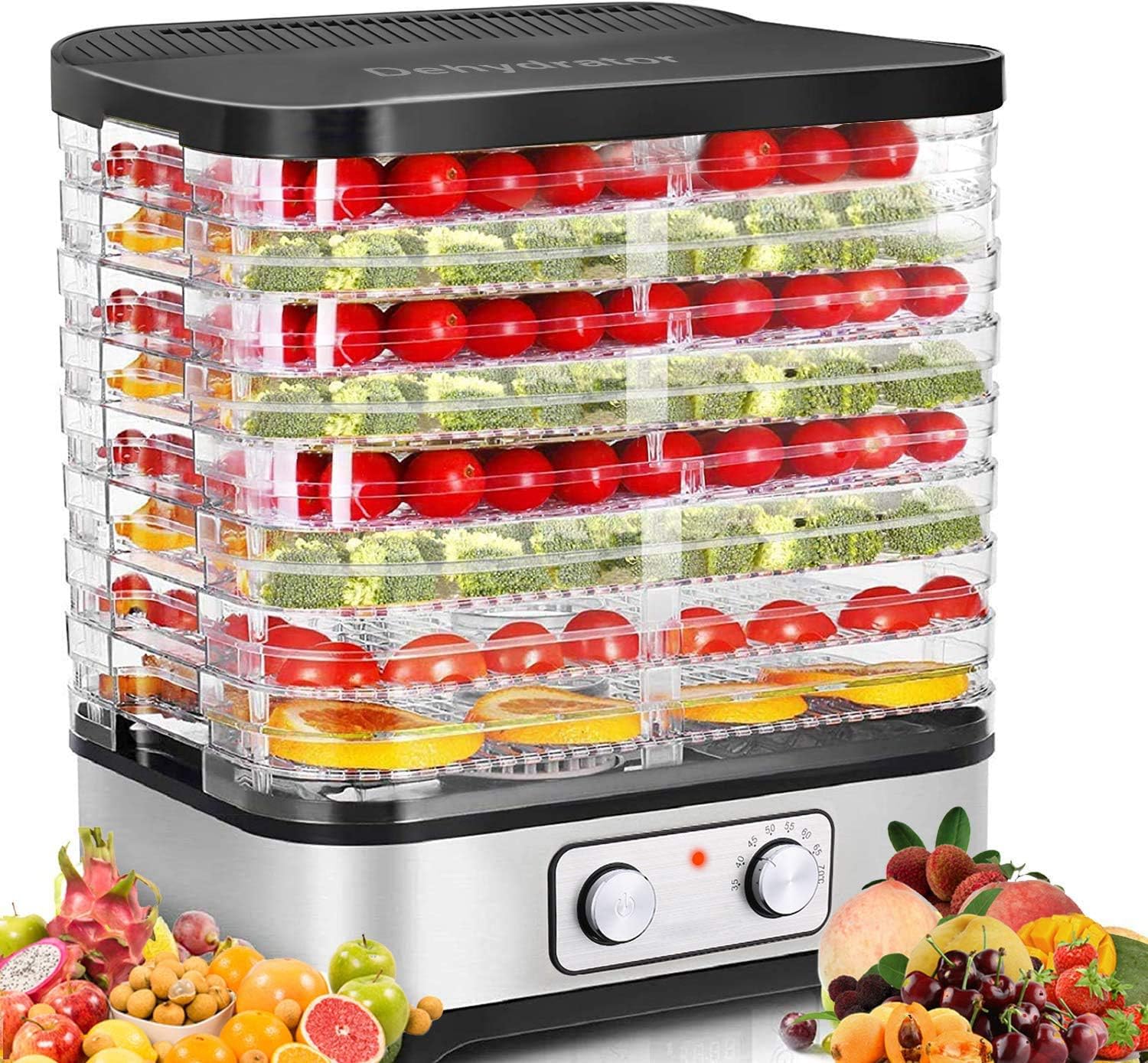 Homdox Food Dehydrator Machine,8-Tray Fruit Dehydrator with Temperature Control Knob Button for Meat/Fruit/Vegetable,400 Watt,BPA Free