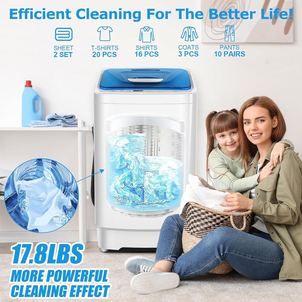 Dreamer 17.8LBS Energy Saving Washer, Washing Machine for Household Use, Silent Washer Transparent Lid & LED Display