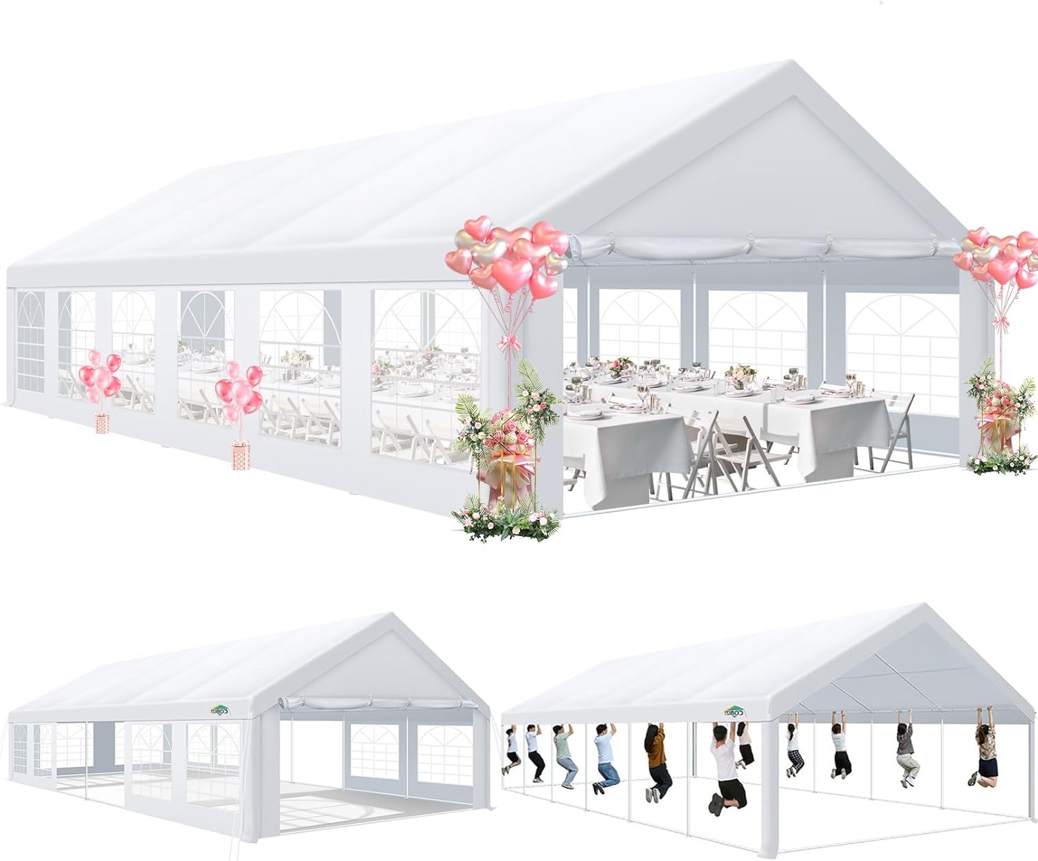 COBIZI 20' x 40' Heavy Duty Party Tent,Carport Event Tent w/Removable Sidewall,Commercial Outdoor Canopy Wedding Tent,UV 50+,Waterproof