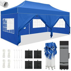 COBIZI 10x20 Pop up Canopy w/ 6 Sidewalls&Windows, Portable Waterproof Heavy Duty Commercial Patio Canopy Tent w/Roller Bag& 4 Sandbags