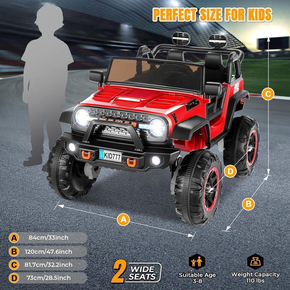 Dreamer 24V 2-Seater Kids Ride on Truck Electric Car w/Remote Control&Bluetooth, 4WD/2WD Switchable 7AH Batter,400W,3 Speeds,LED Lights