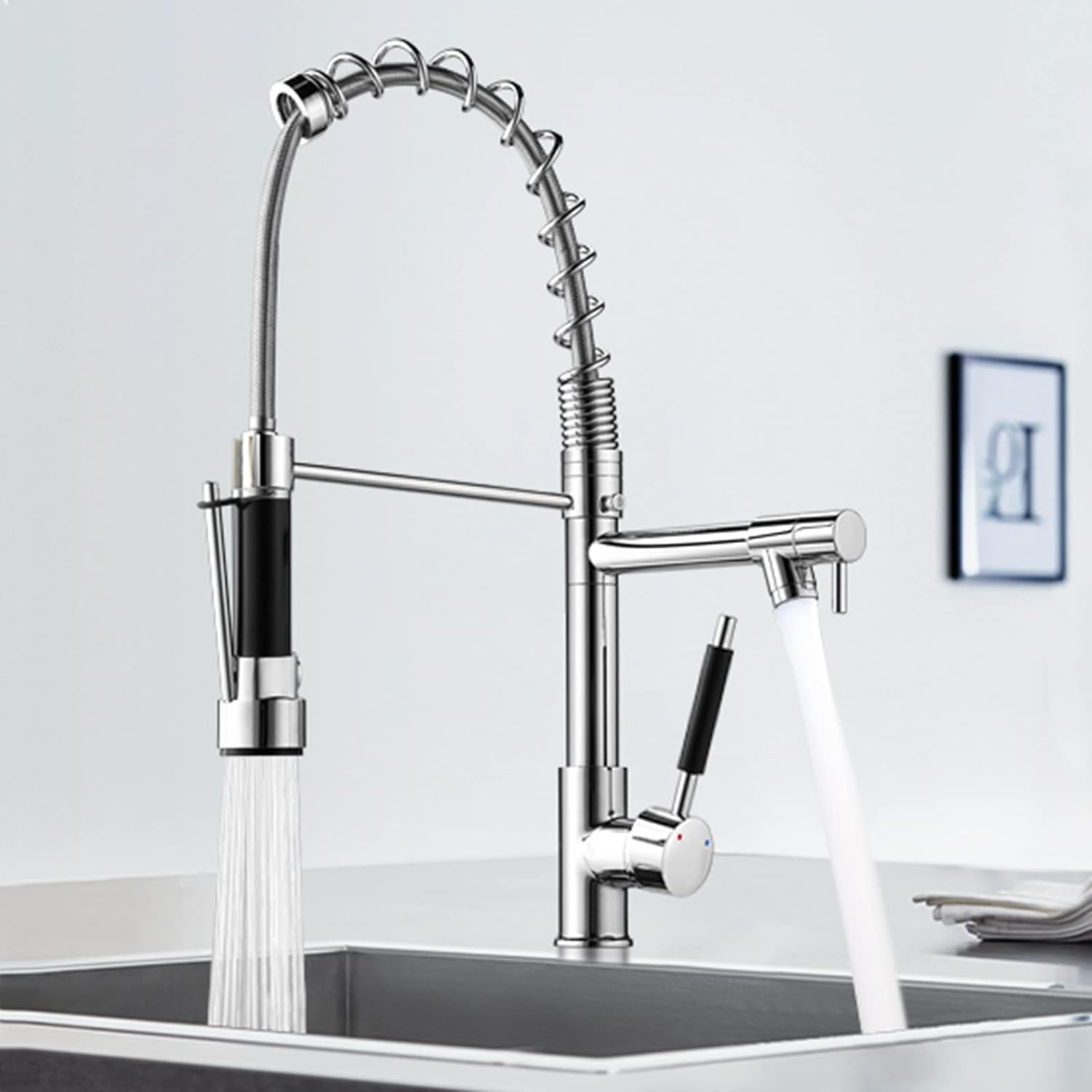 Generic Kitchen Faucet, Pull Down Sprayer with 2 Head Single Handle Spring  Taps for Home Office Sink (Stainless Steel)