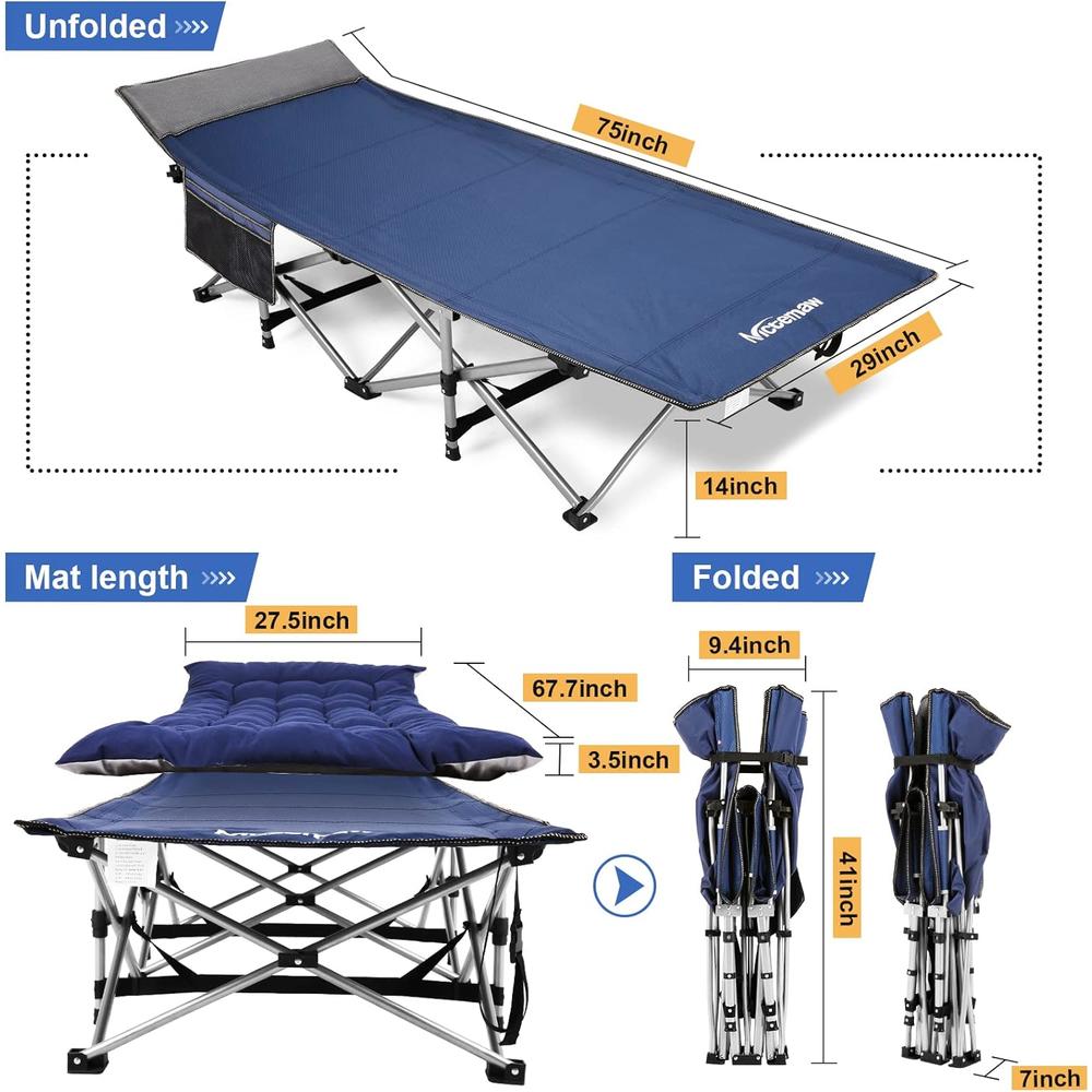 Nictemaw Folding Camping Cot with Cotton Pad for Adults,Heavy Duty Sleeping Cot Bed with Carry Bag,Travel Camp Cots Portable for Outdoor