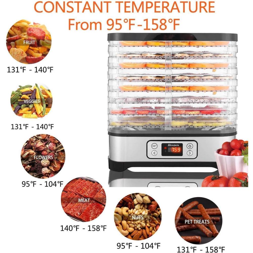 Nictemaw Stackable 8 Trays Food Dehydrator Machine,Digital Timer&Temperature Control,for Jerky/Meat/Fruit/Vegetable,BPA Free/400 Watt