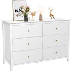 SEJOV 6 Drawer Dresser,Wood Chest Of Drawers W/Storage,Clothing Organizer W/Round Handle,Storage Cabinet, Nightstand For Living Room