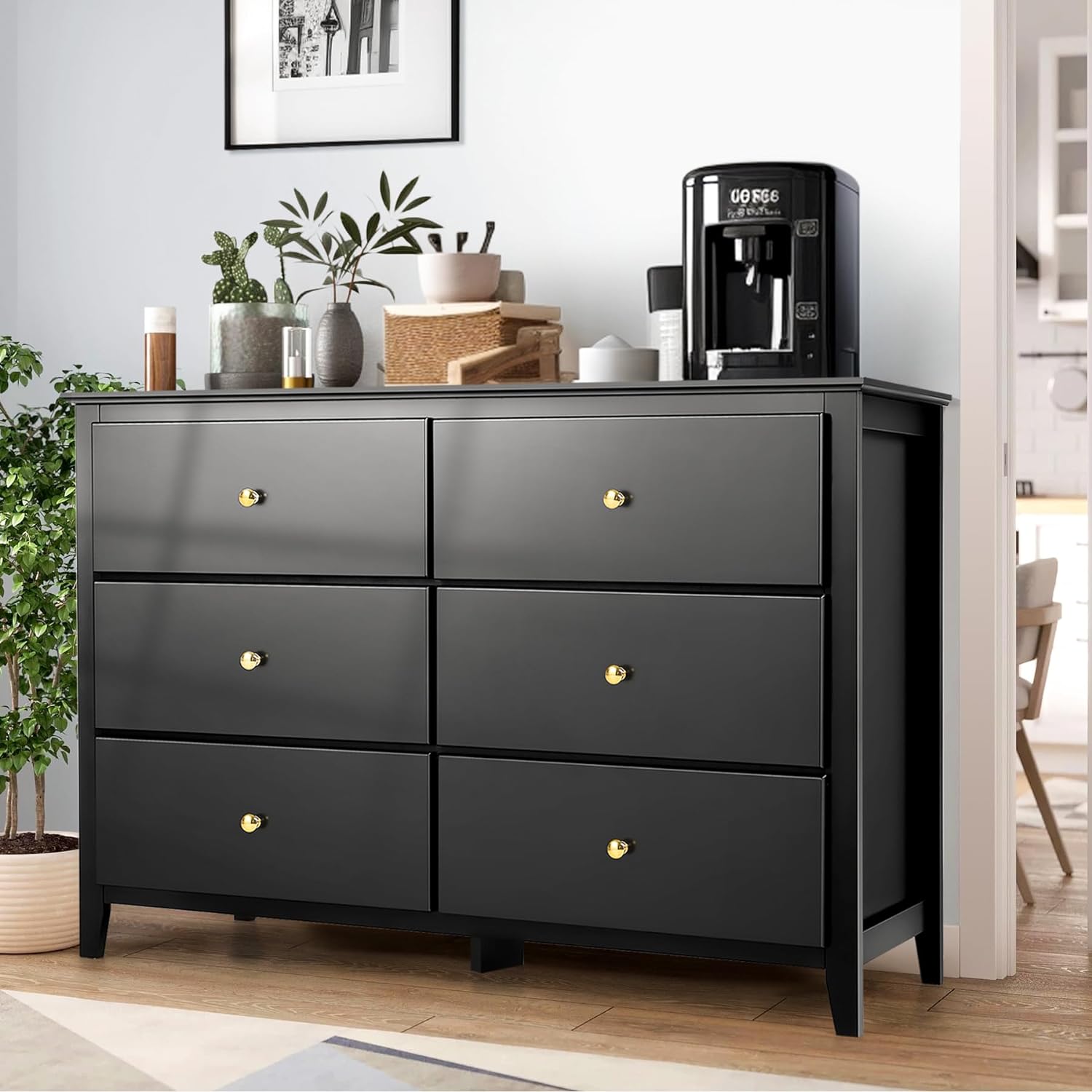 SEJOV 6 Drawer Dresser,Wood Chest Of Drawers W/Storage,Clothing Organizer W/Round Handle,Storage Cabinet, Nightstand For Living Room