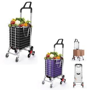 TheOne Foldable Shopping Cart, Grocery Cart on Wheels Heavy Duty, Stair Climbing Cart with Tri-Wheels,Swivel Handle,Utility cart(Black)
