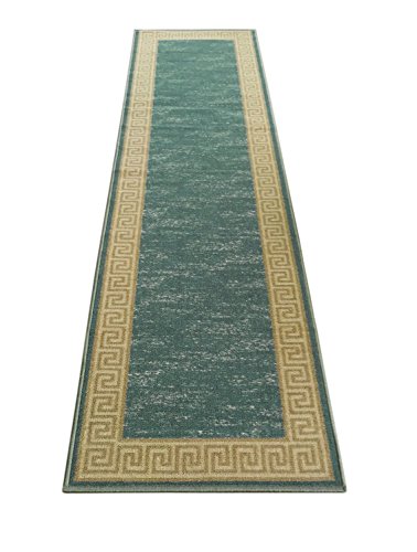 Purhome Meander Design Printed Slip Resistant Rubber Back Latex Purhome Meander Design Printed Slip Resistant Rubber Back Latex Runner Rug Color Options Available Sage Green 23 X7