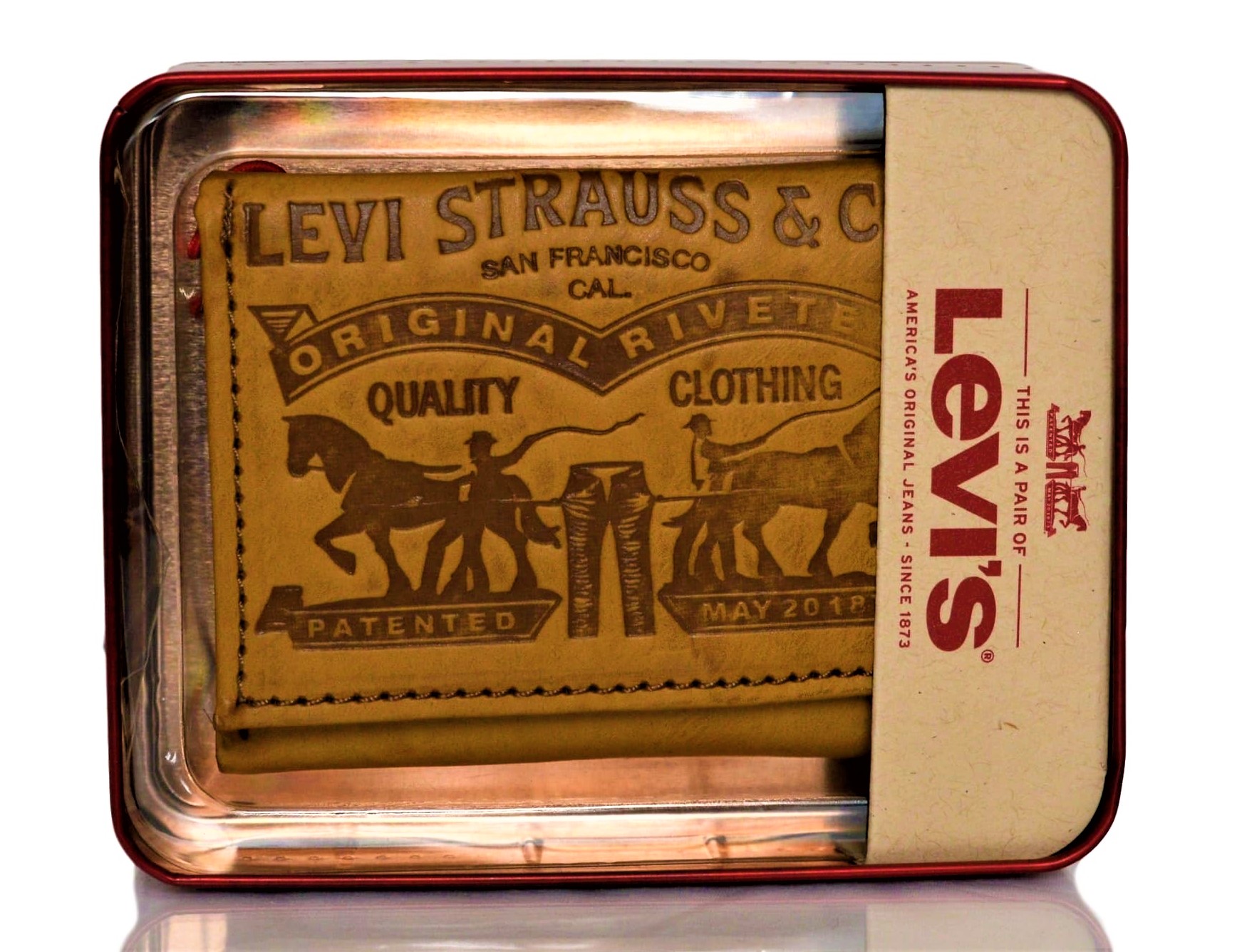Levi's Men's 2 Horse Logo Leather Trifold Wallet