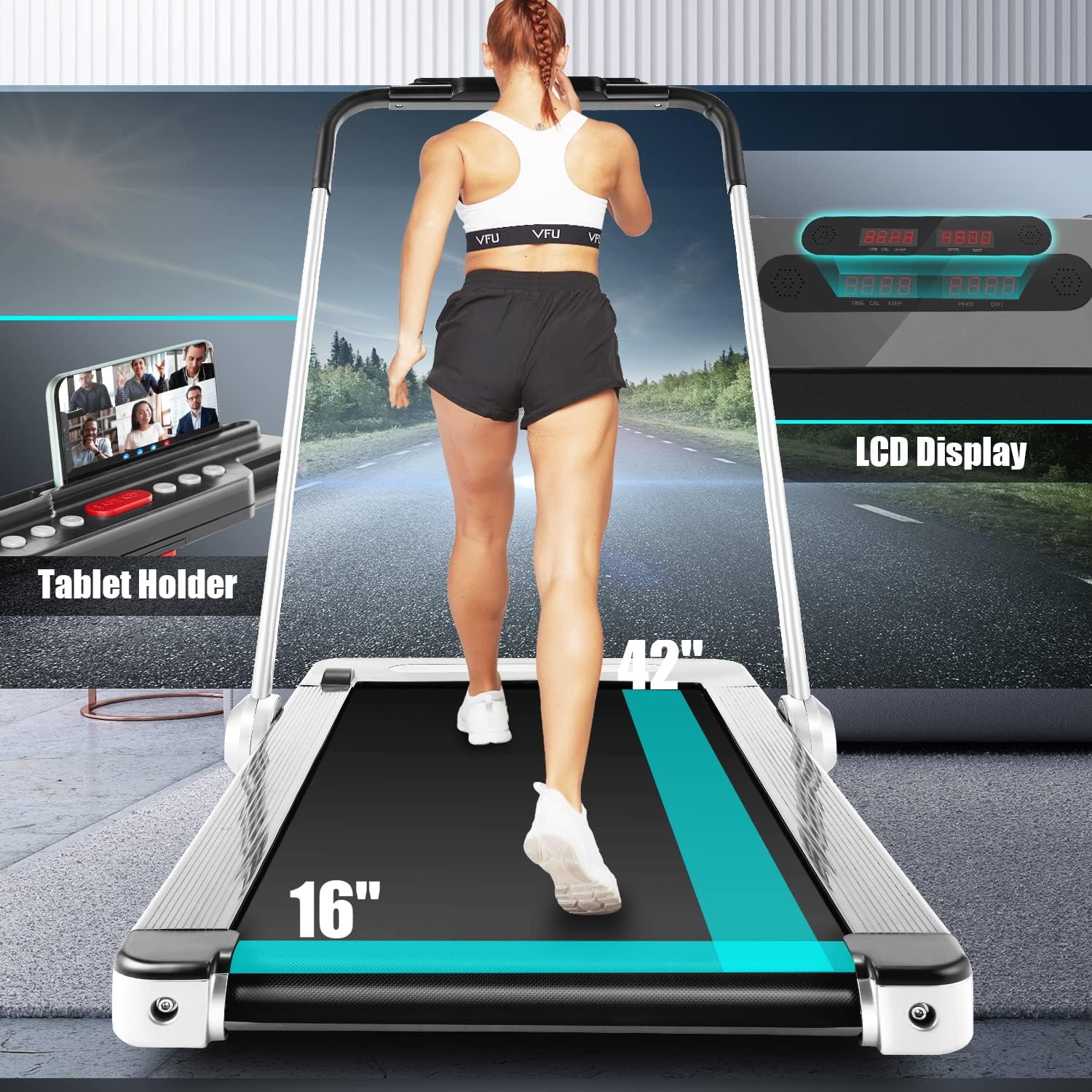 Ancheer 2 in 1 Under Desk Folding Electric Treadmill W/LED Display&Remote Control,Installation-Free, Home Walking Pad Running Treadmill