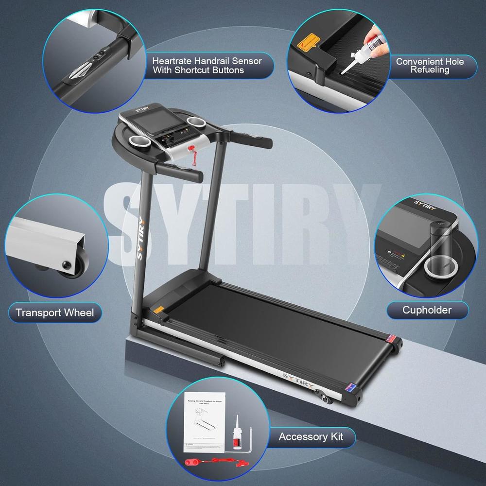 Sytiry Treadmill w 10\" HD TV Touchscreen,3.25HP Folding Treadmill w/Incline,36 Preset Programs,WiFi Connection,3D Virtual Sports Scene