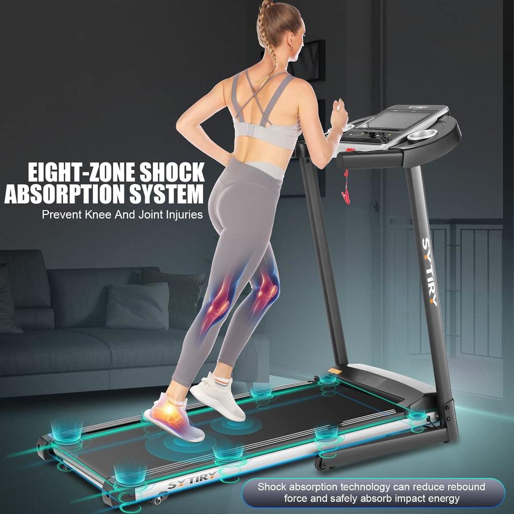Sytiry Treadmill w 10\" HD TV Touchscreen,3.25HP Folding Treadmill w/Incline,36 Preset Programs,WiFi Connection,3D Virtual Sports Scene