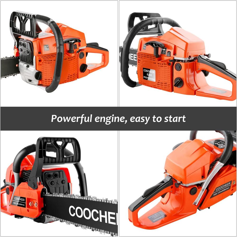 COOCHEER 62CC 2-Cycle 3.5HP Gas Powered Chainsaw,20" Bar,Carrying Bag&Tool Kit Included,Handheld Cordless Chainsaw for Cutting Wood&Trees