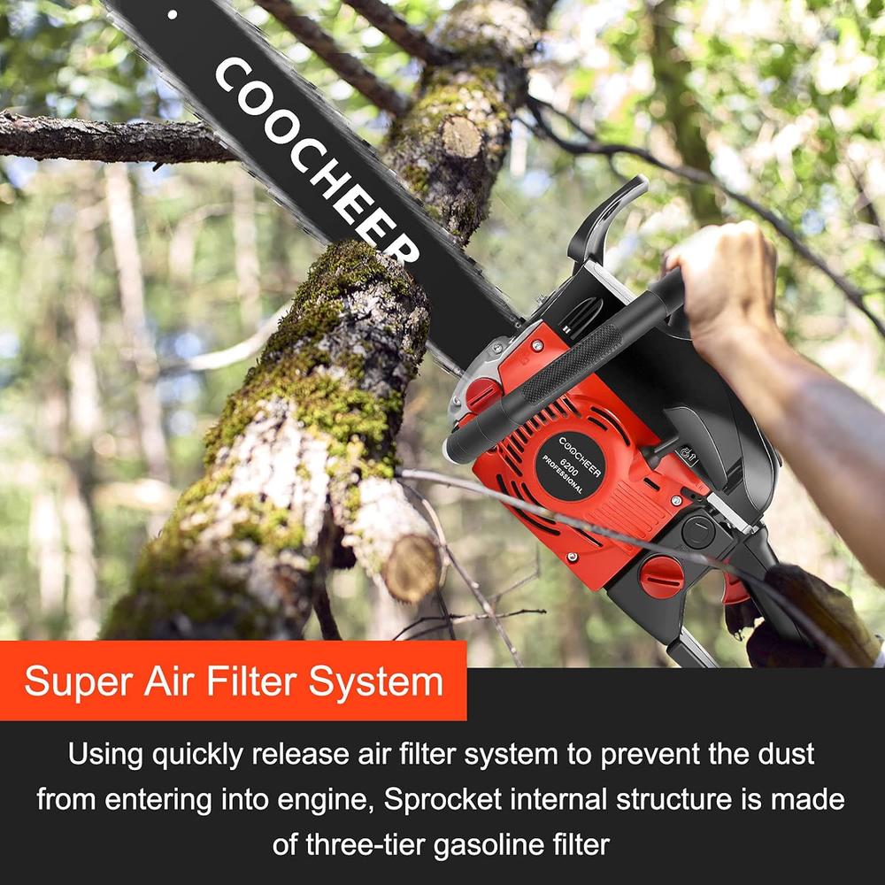 COOCHEER 62CC 20" Gas Powered Chainsaw,3.5HP 2-Stroke Handheld Gasoline Chain Saw Tool Set for Cutting Tree Stumps,Tree Limbs & Firewood