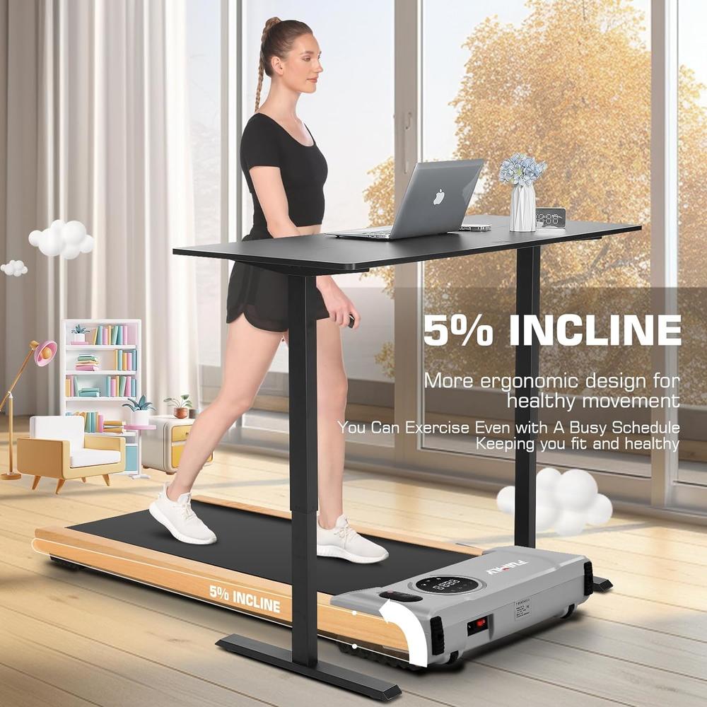 funmily 2.5HP Under Desk Walking Pad Treadmill,Expert of Wooden,300Lbs Capacity, 2 in 1 Portable Treadmill w/ Remote Control&LED Display