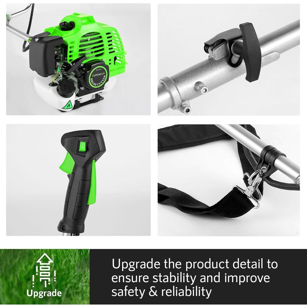 COOCHEER 42.7cc Gas Powered Straight Shaft Combo Trimmer 2-in-1 Cordless Brushcutter,18" 2-Cycle Handheld Weed Wacker w/2 Detachable Head