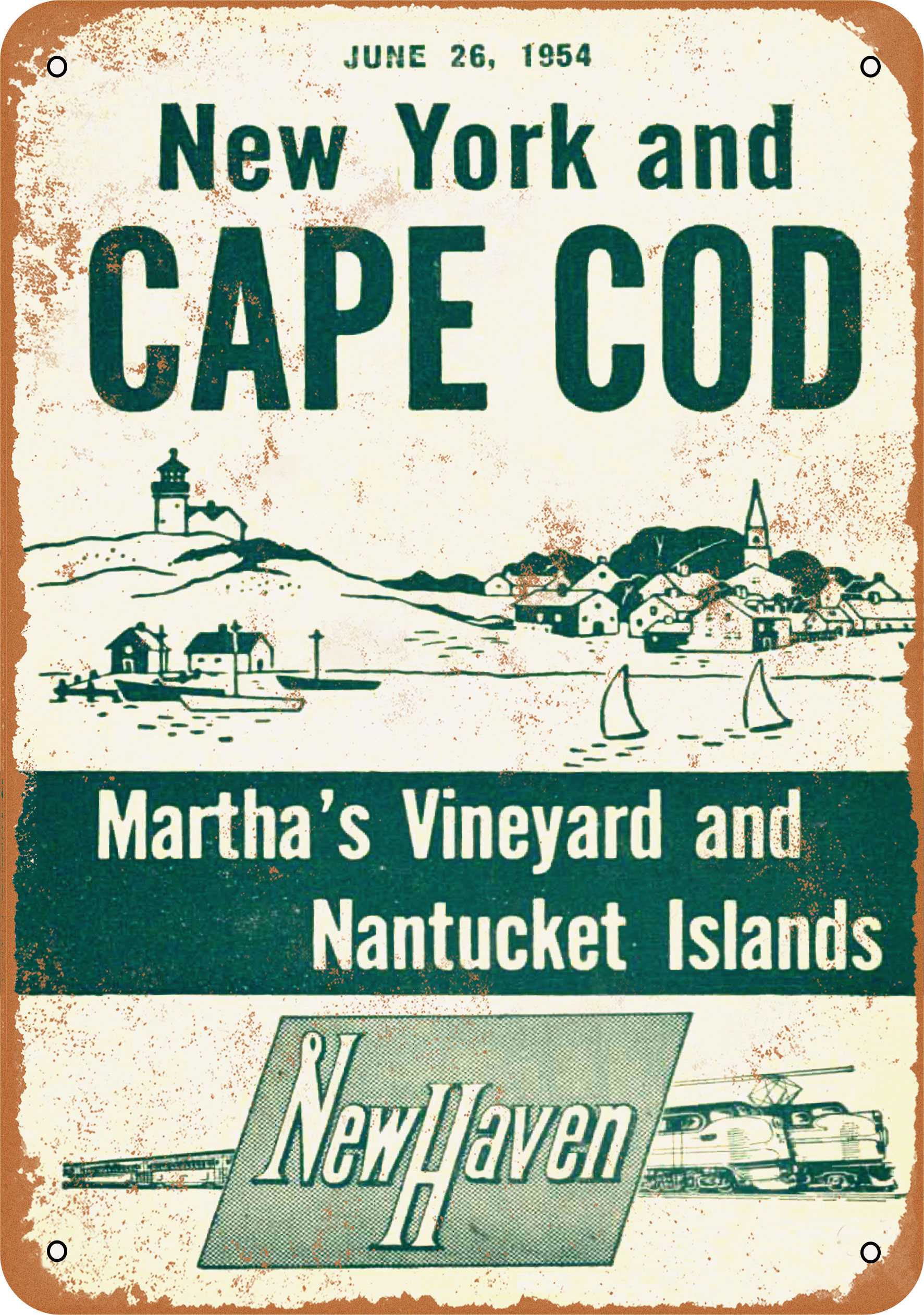 Wall Color Signs 1954 New Haven Railroad New York And Cape Cod Vintage Look Metal Sign