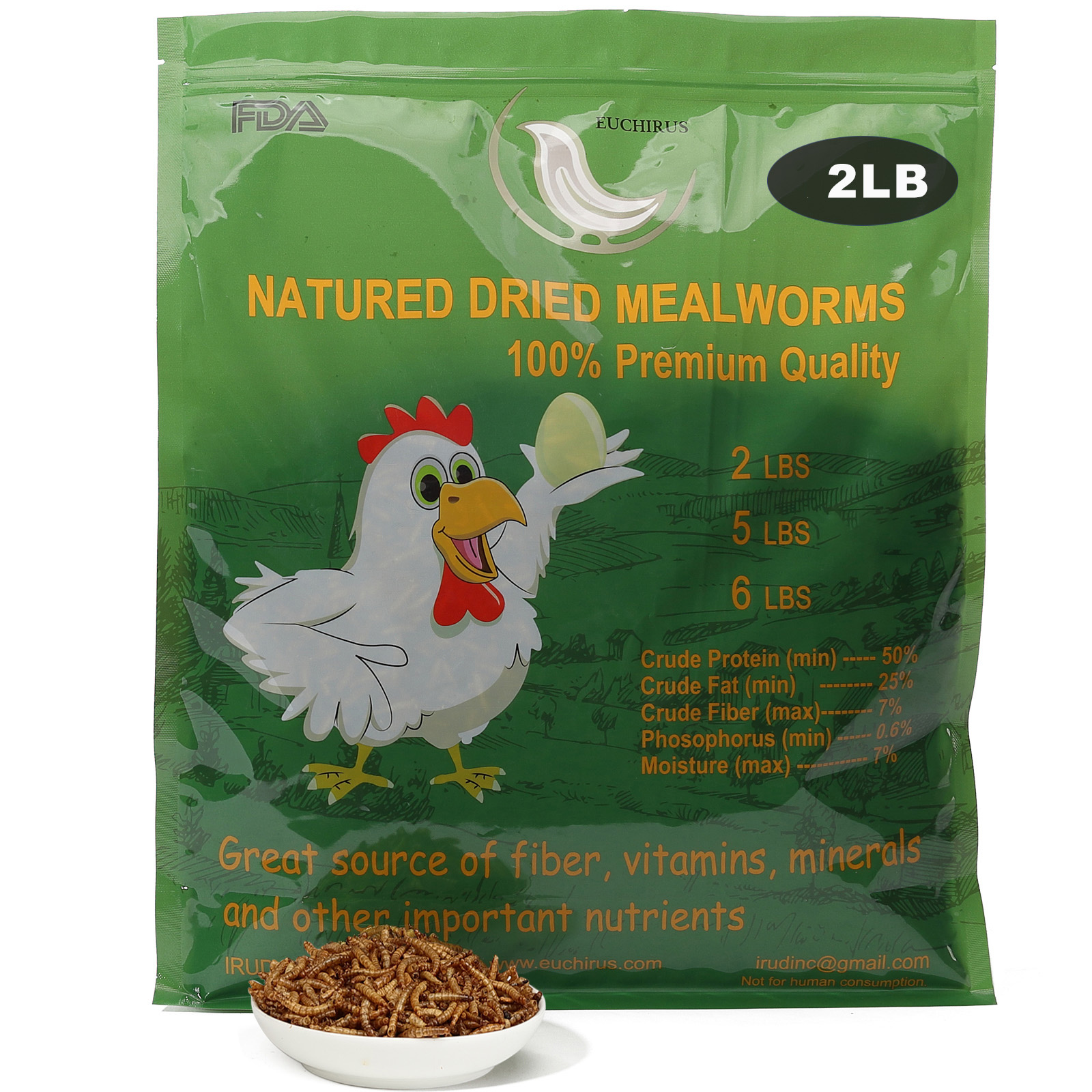 Euchirus 2LB 100% Natural Non-GMO Dried High Protein Mealworms Treats for Chickens - Hens treats Food , Wild birds Treats