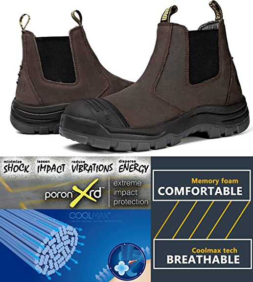 HandPoint COF822 Steel Toe Working Shoes Slip Resistant Slip-on Safety Work Boots for Men