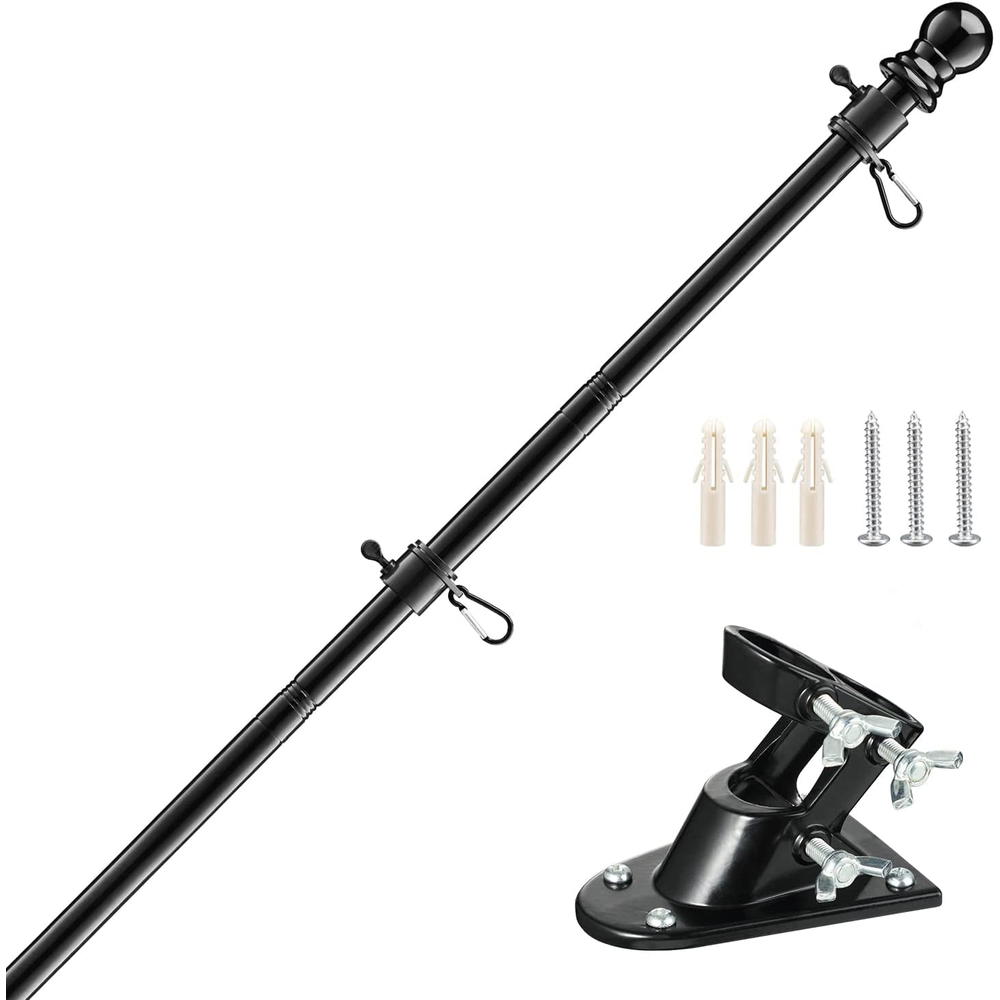 DIIG 6FT Flag Pole Kit For American Flag, Stainless Steel Flag Pole And Mounting Bracket For Outdoor House Garden Yard Black