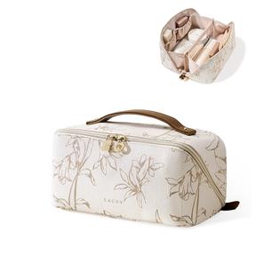flat travel makeup bag BAGSMART for Women, Portable Water-Resistant Cosmetic Case, Puffy Padded Make up Organizer Pouch, Open Toiletry Bag for This stylish and practical makeup bag measures 9.2 x 4.1 x 4.3 in Toiletry Bag Flat Makeup Pouch