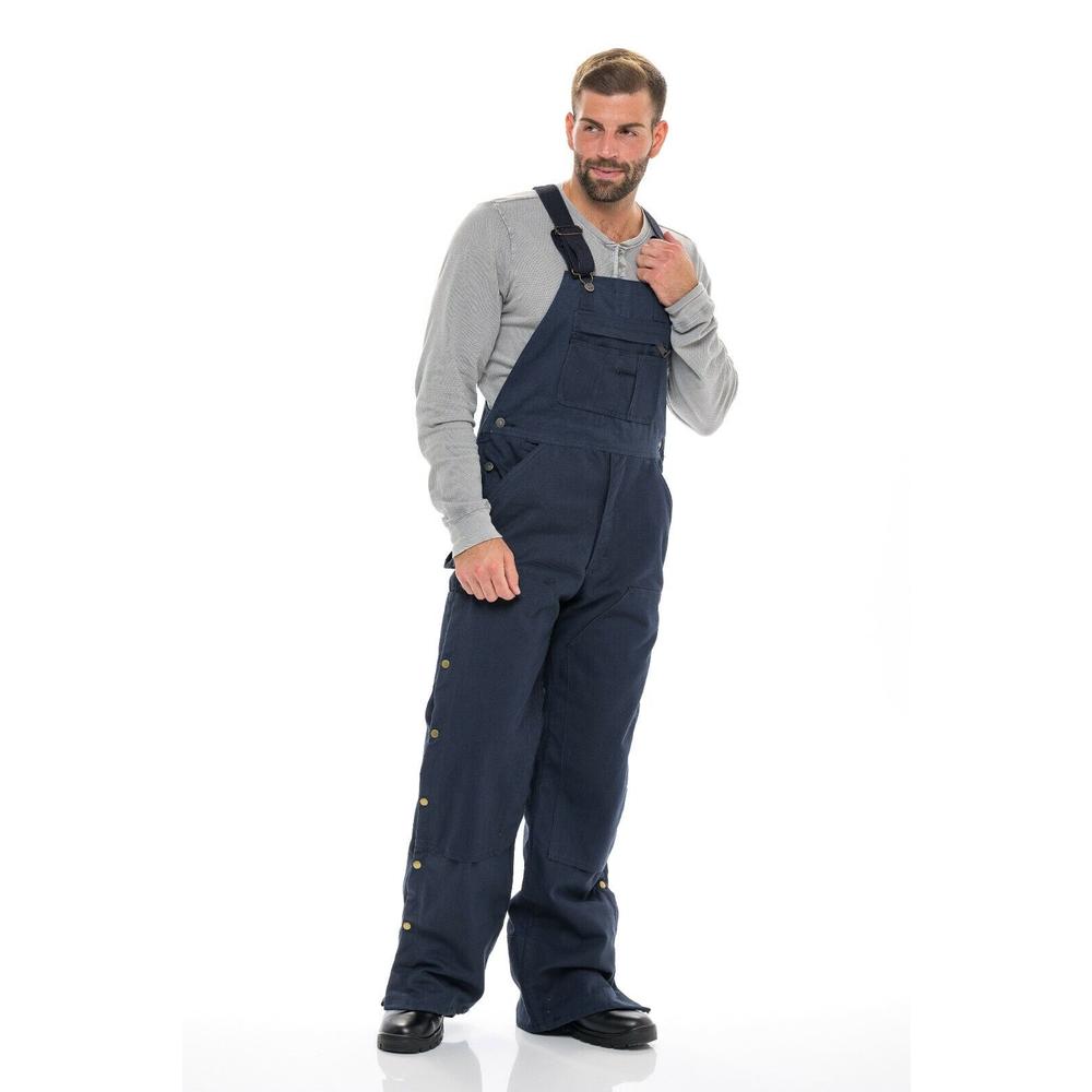 SkylineWears Men's Quilt Lined Leg Zipper To Thigh High Bib Overalls Loose Fit Insulate Pants